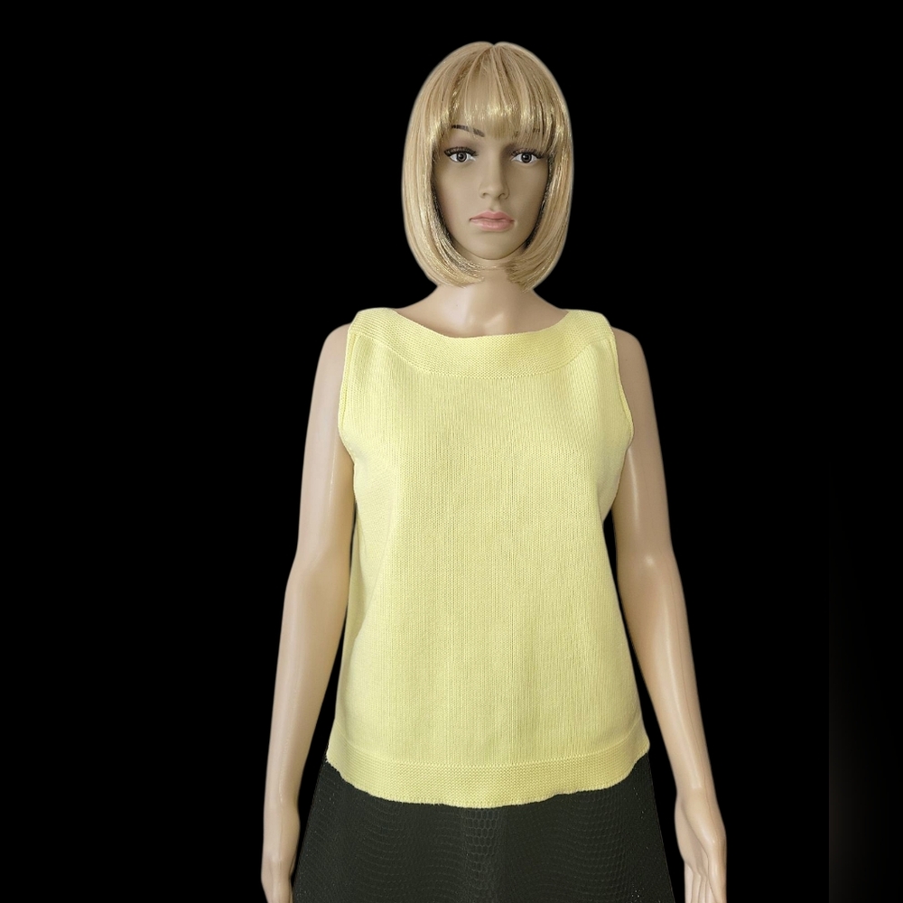 JEANNE PIERRE Yellow Cotton Knitted Sweater Tank Top, Vest, L, EUC